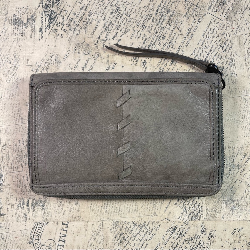 HOBO Buffed Hide Leather Zip Around Wallet Gray Organizer ID Card Holder